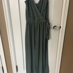 Kaileigh Green Striped Copped Jumpsuit